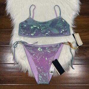 Gianni Bini x Dannijo Size Large Sequin Frankie Top Jayla Bikini Bottom Swimsuit